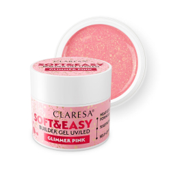 HEMA-fri UV builder glittergel Claresa Soft&Easy Glimmer Pink för naglar 12g