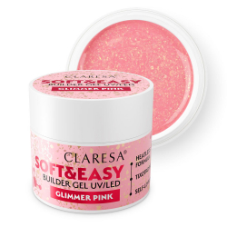 HEMA-fri UV builder glittergel Claresa Soft&Easy Glimmer Pink för naglar 12g