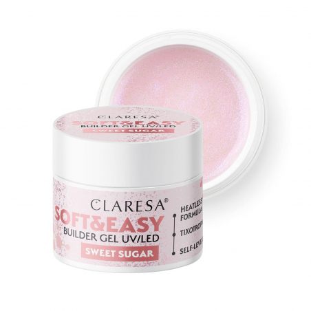 HEMA-fri UV builder glittergel Claresa Soft&Easy Glimmer Pink för naglar 12g