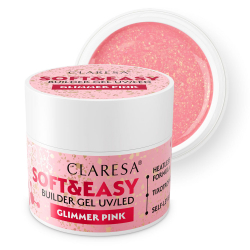 HEMA-fri UV builder glittergel Claresa Soft&Easy Glimmer Pink för naglar 90g